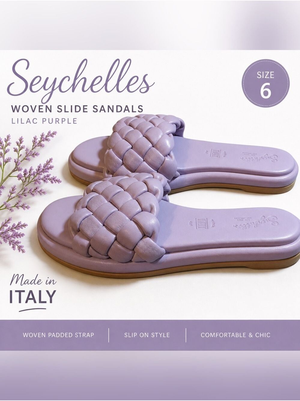 Seychelles Woven Slide Sandals Lilac Purple Leather Italy Size 6 Boho Chic